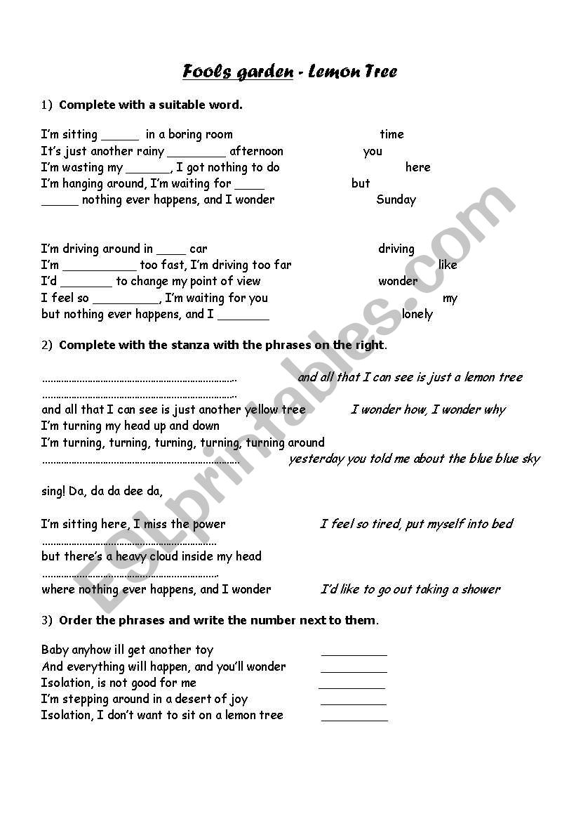 fools graden- Lemon Tree worksheet