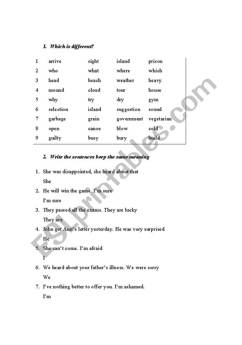 Grammar test worksheet