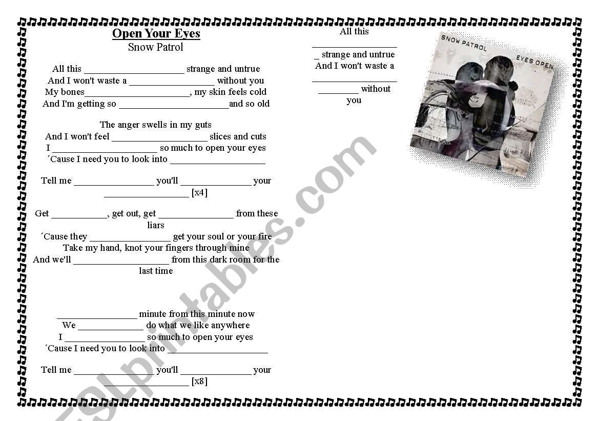 SNOW PATROL - OPEN YOUR EYES worksheet