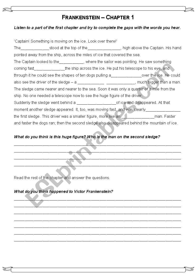 Frankenstein - Chapter 1 worksheet