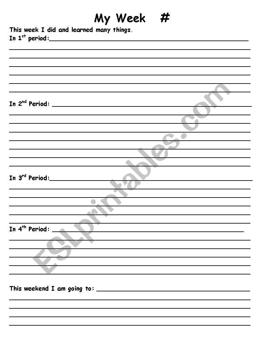 English My Week Writing worksheet