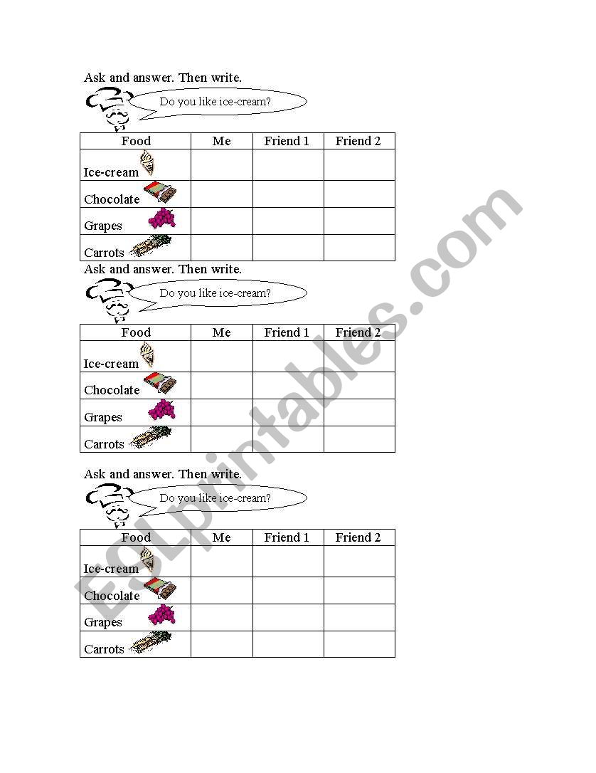 LIKES AND DISLIKES CHART worksheet