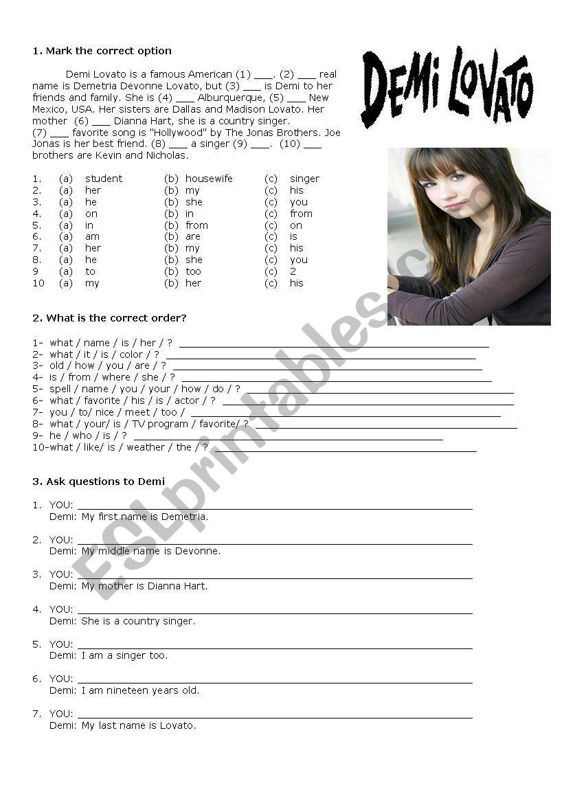 Demi Lovato worksheet