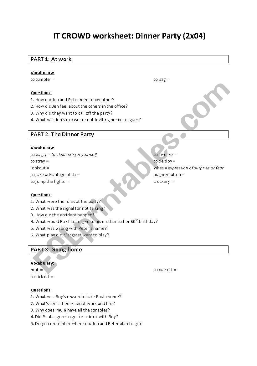 IT CROWD 2x04 - Dinner party worksheet