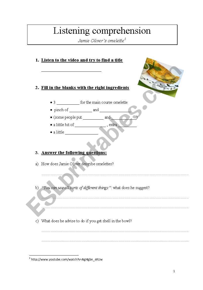 Jamie Oliver worksheet