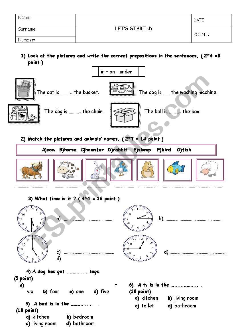 Quiz for 4th grades worksheet