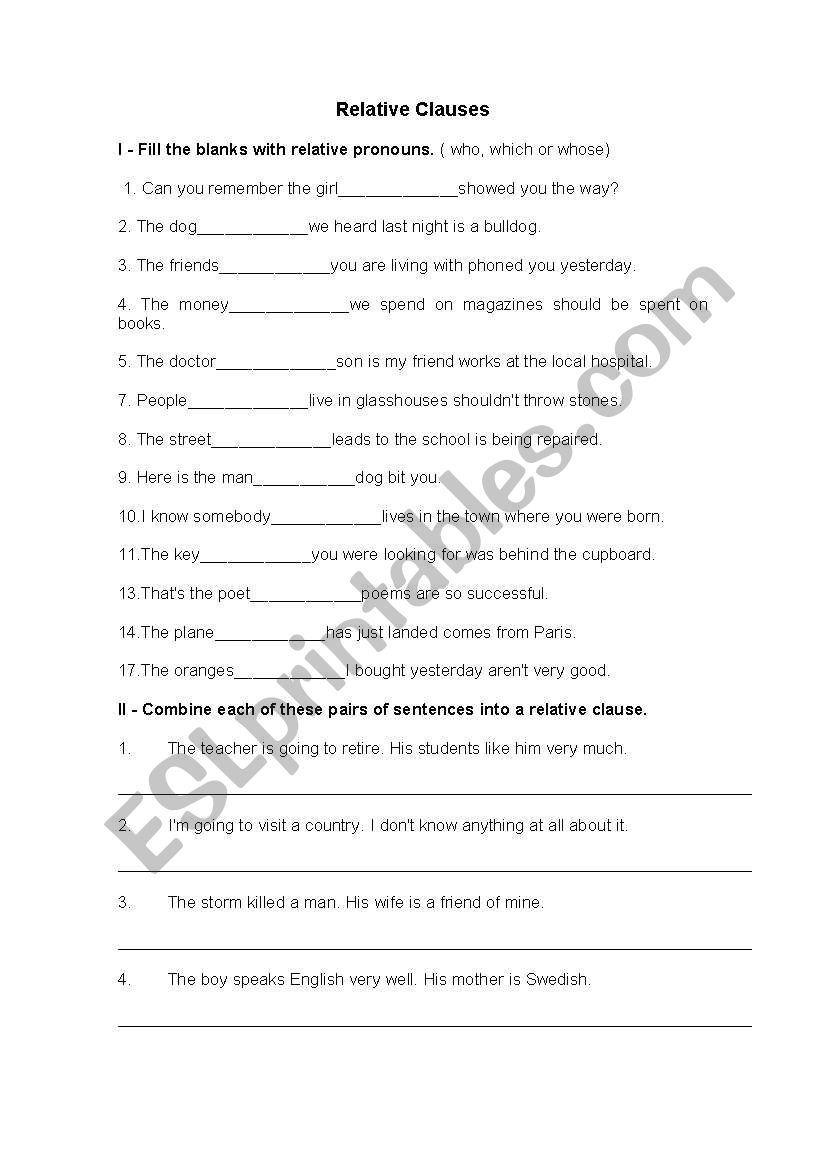 Relative Clauses worksheet