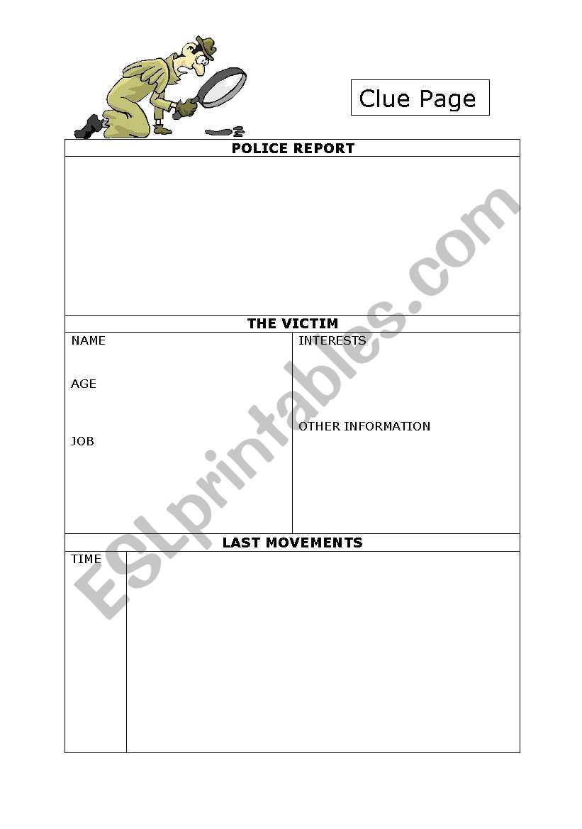 clue page worksheet