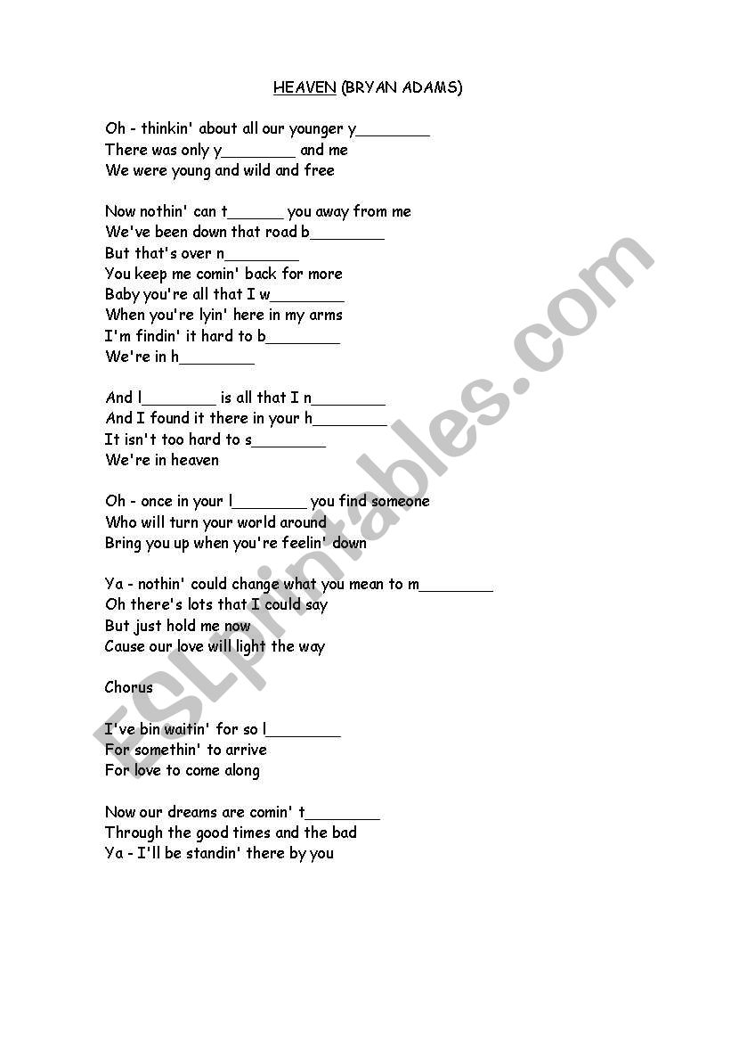 HEAVEN worksheet