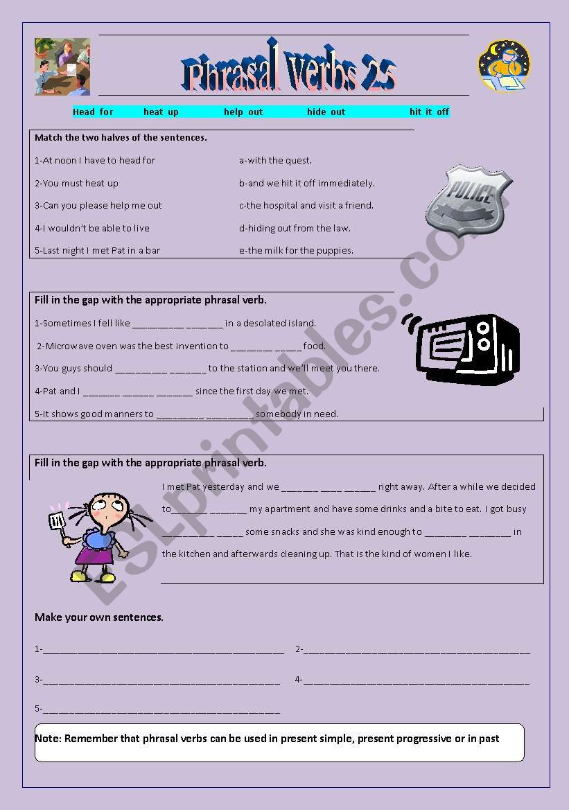 Phrasal verbs 25 worksheet