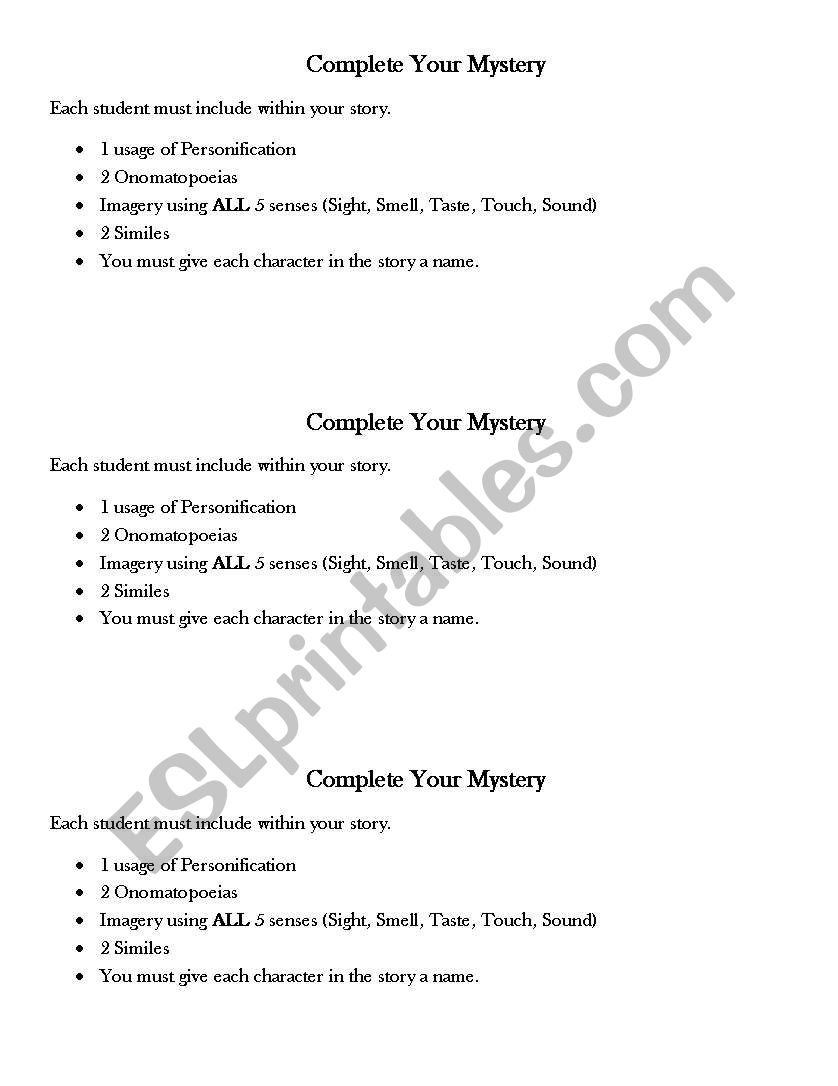 Complete Your Mystery Rubric worksheet