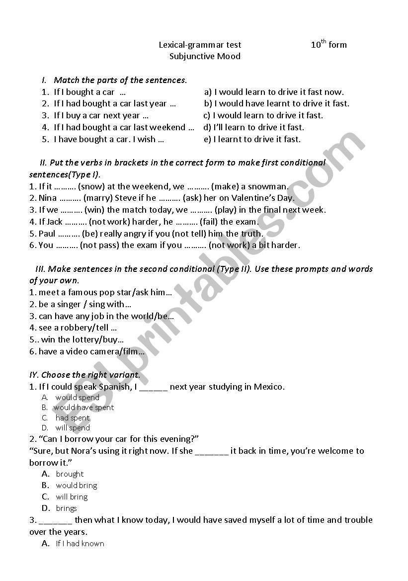 Conditionals worksheet