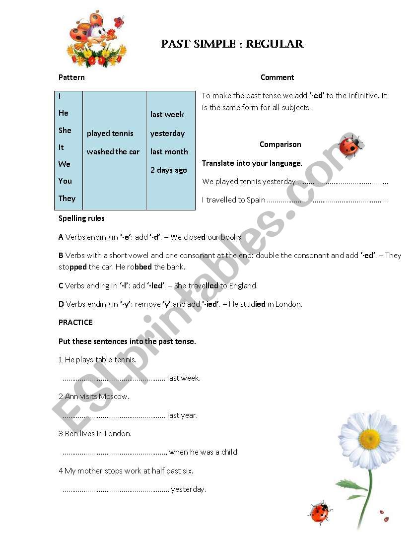 Past Simple:regular worksheet