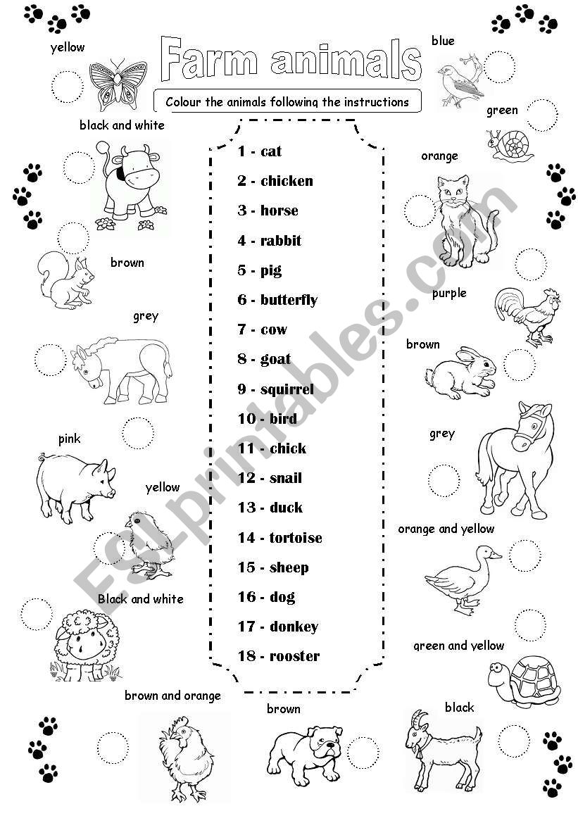 Farm animals worksheet