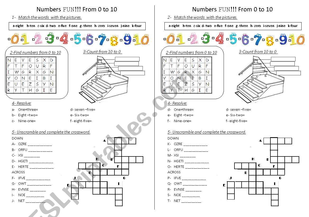 Numbers from 0 to 10 worksheet