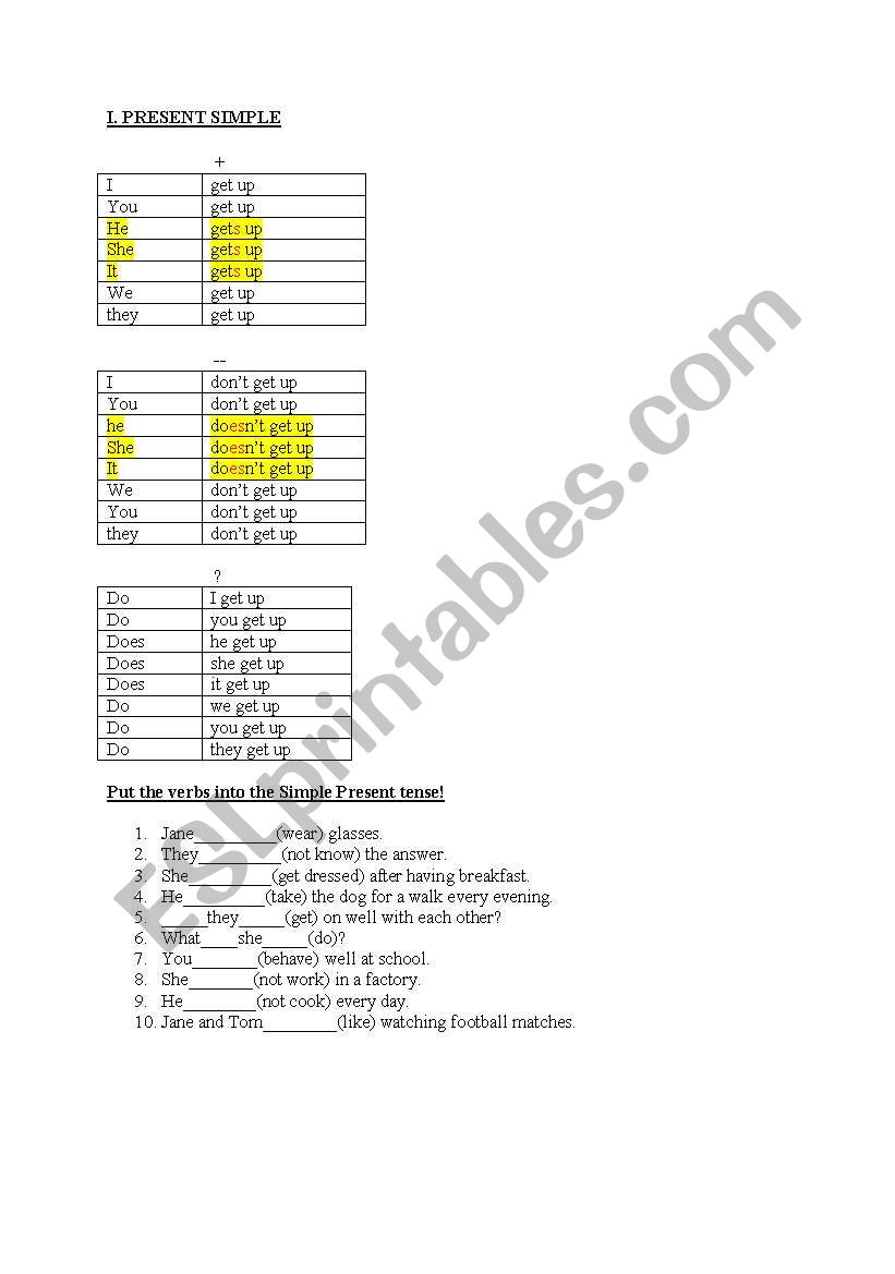 Present Simple worksheet