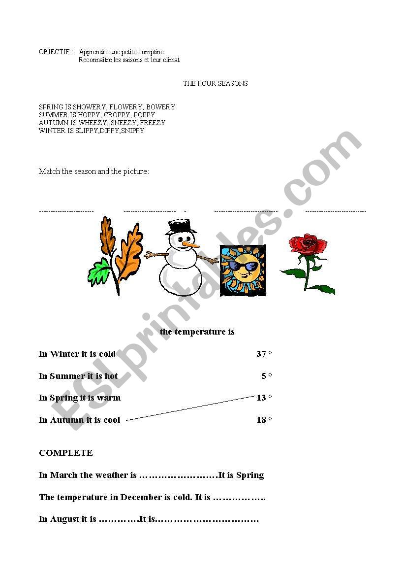 SEASONS AND TEMPERATURE worksheet