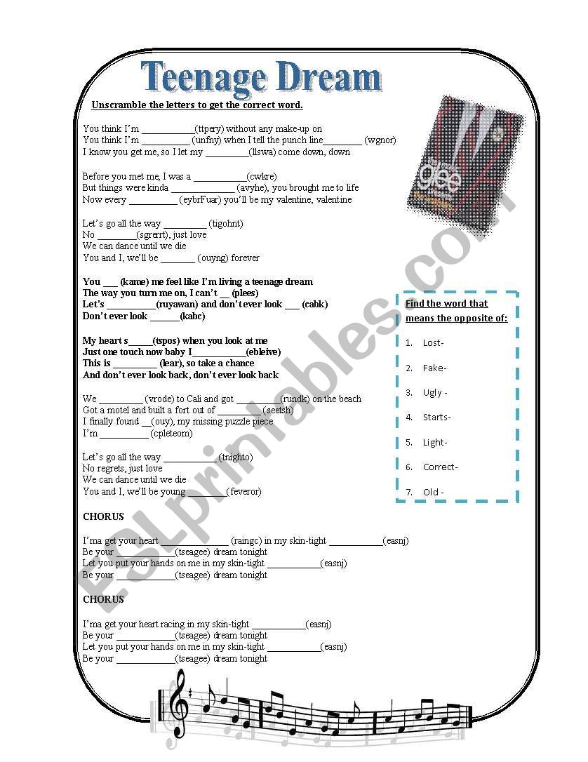 Warblers GLEE Songs  worksheet