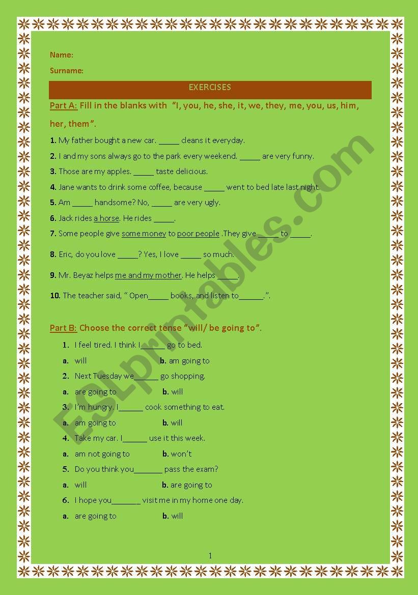 Exercises worksheet