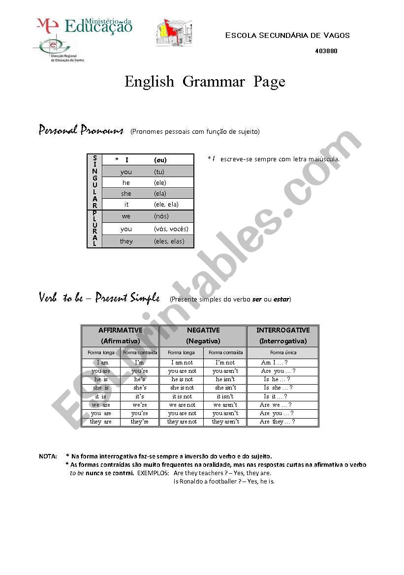 Grammar Page worksheet