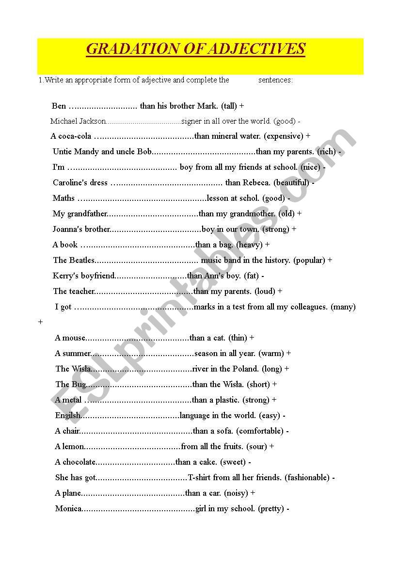 GRADIATION OF ADJECTIVES, COMPARATIVE AND SUPERLATIVE