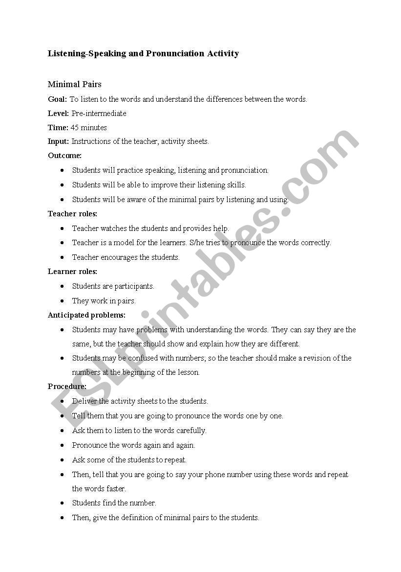 minimal pairs worksheet