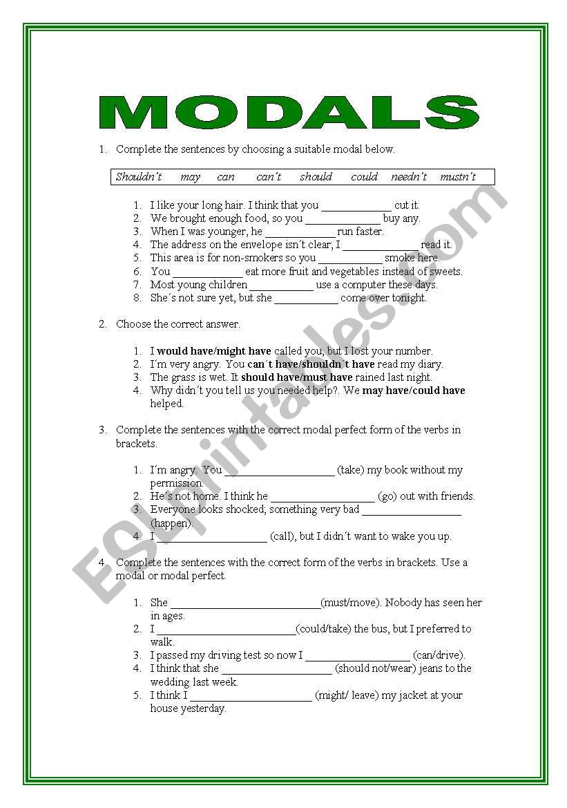 Modals worksheet