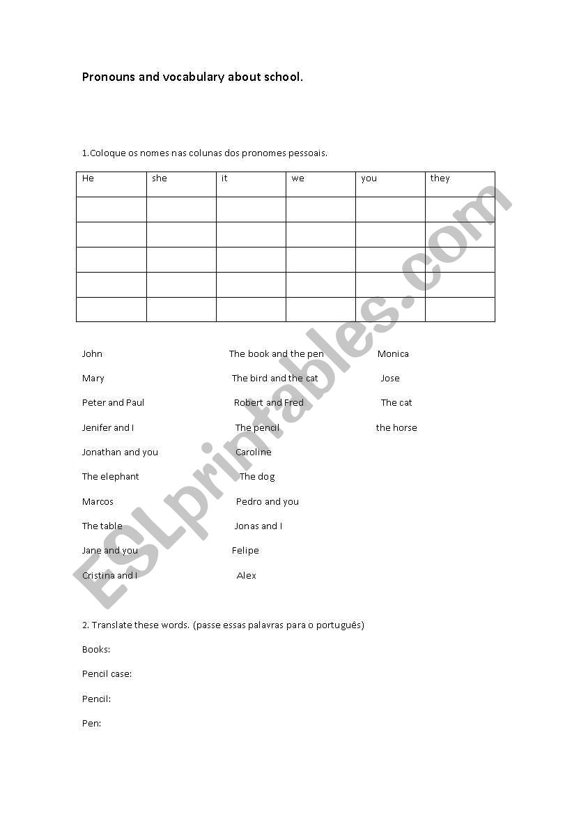 Pronouns and vocabulary about school