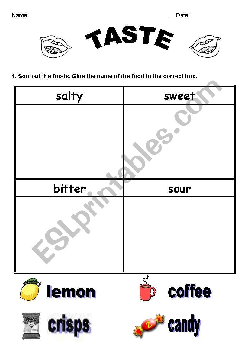 Taste - Five senses worksheet