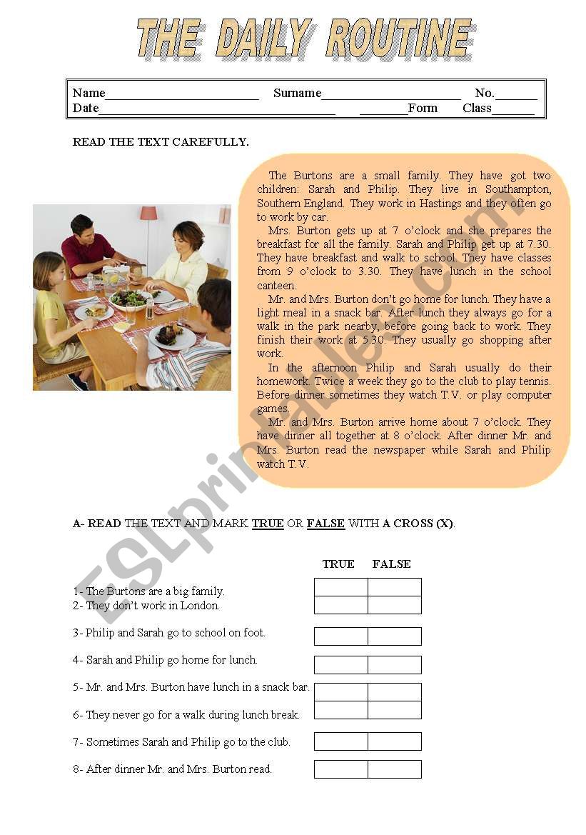 Daily routine worksheet