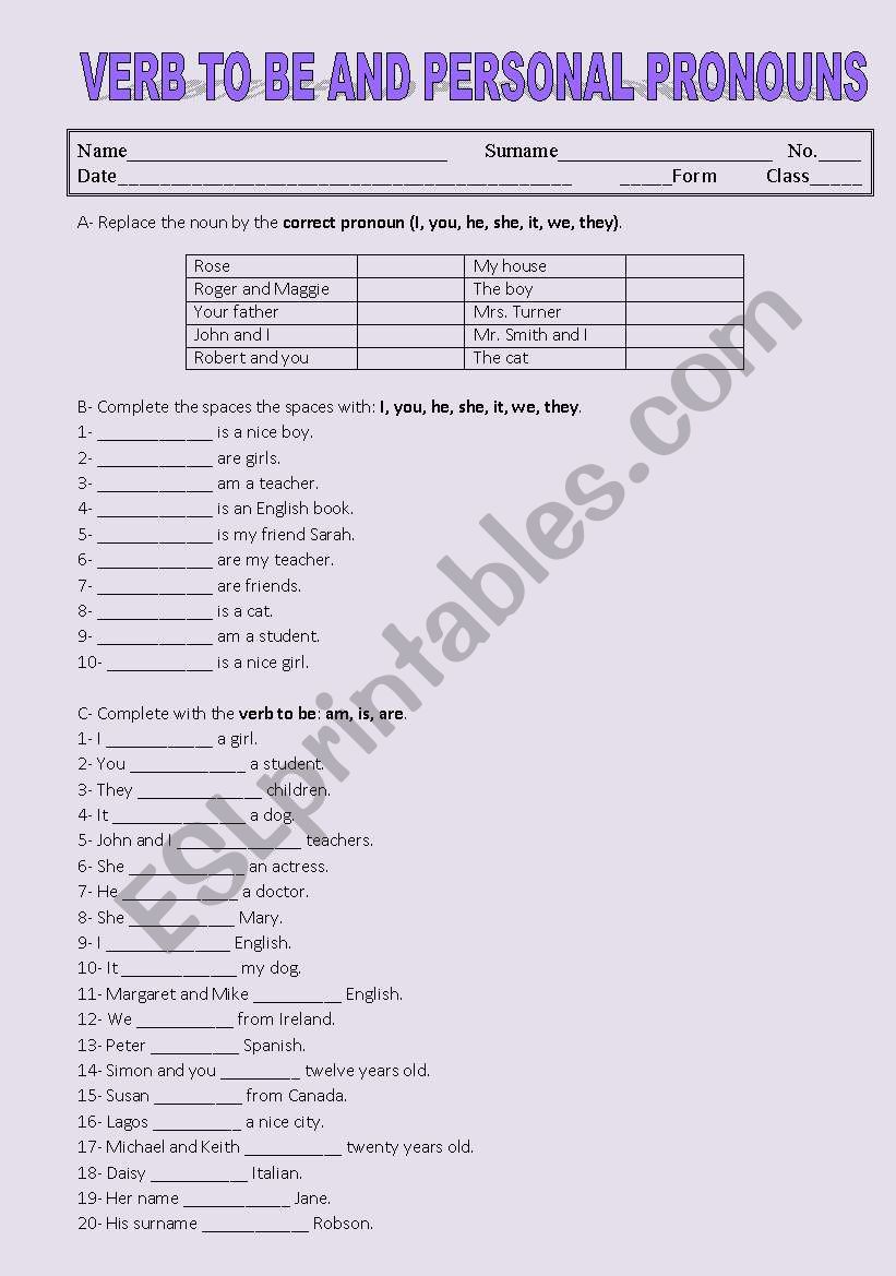 Verb To Be and personal pronouns