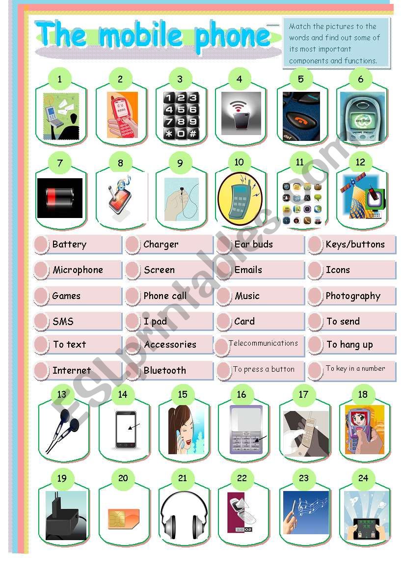 THE MOBILE PHONE MATCHING worksheet