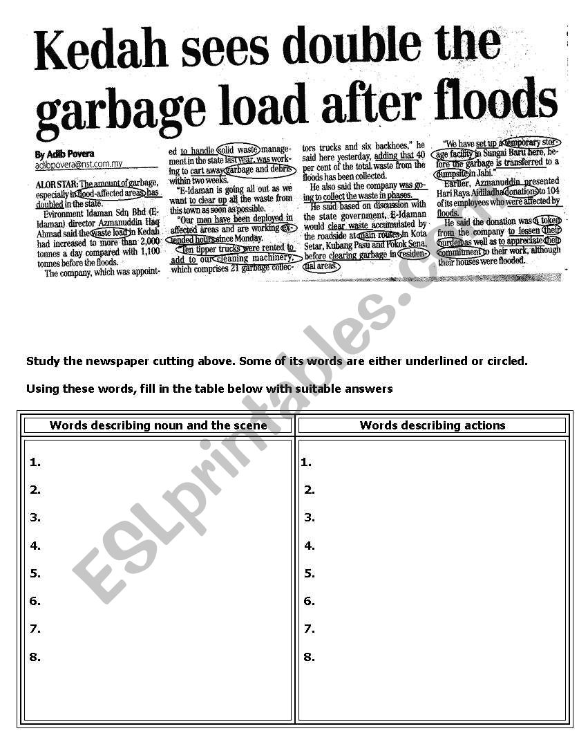 describing problems faced by us after  flood - a newspaper report