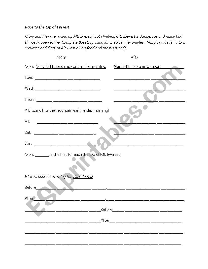 Race to the Top of Everest worksheet