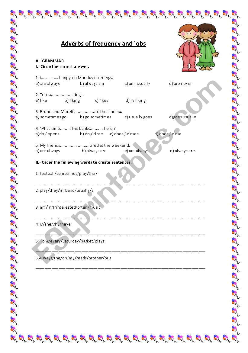frequency adverbs and jobs worksheet