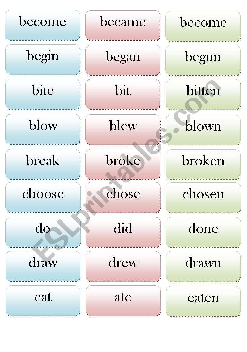 Verbs - Memory Card worksheet