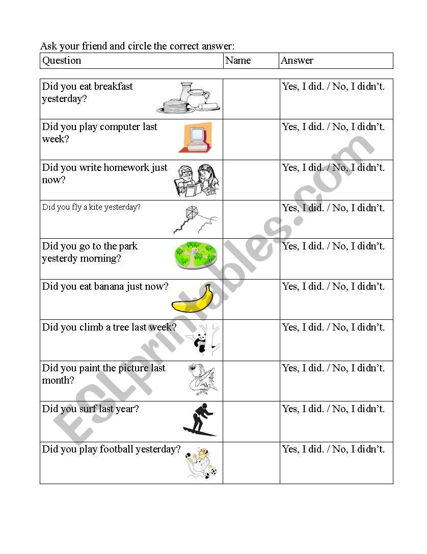 Did you....? worksheet