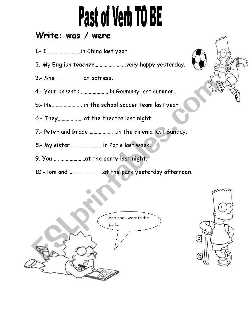 PAST SIMPLE OF VERB TOBE  worksheet