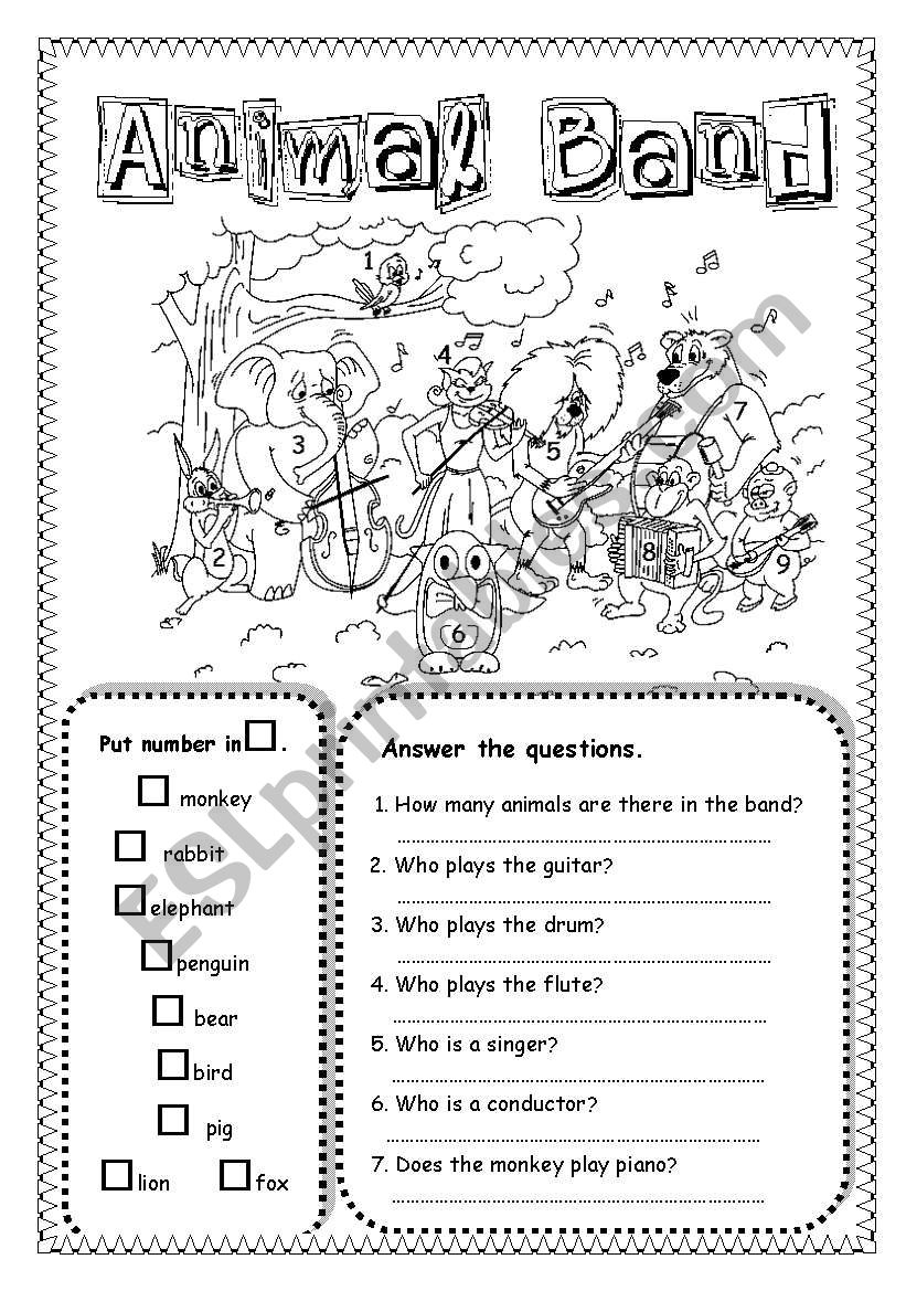 Animal Band worksheet