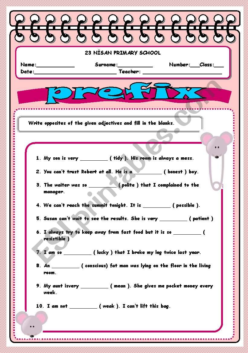 prefix worksheet