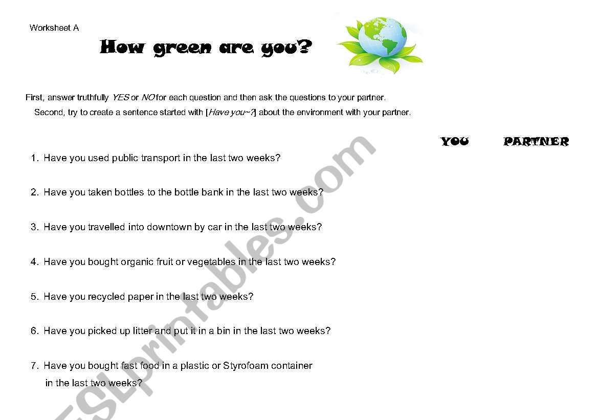 Environment vocabulary worksheet