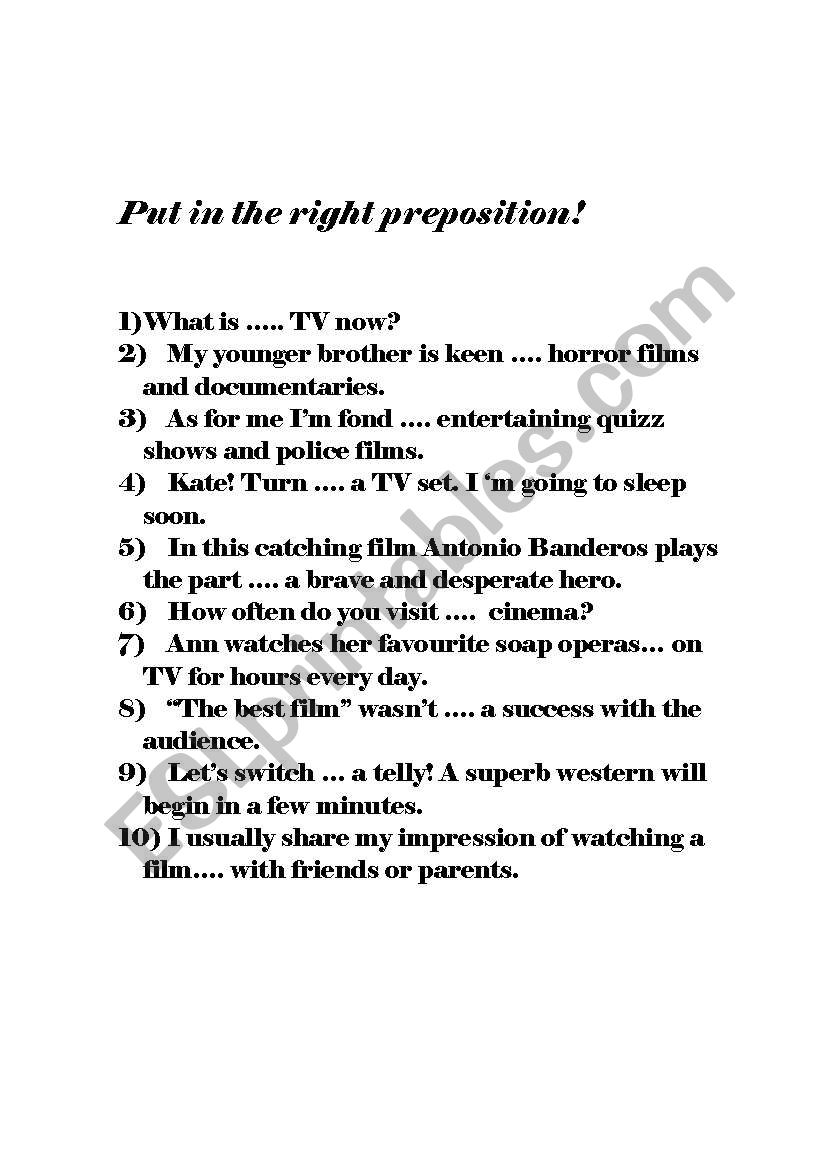 prepositions worksheet