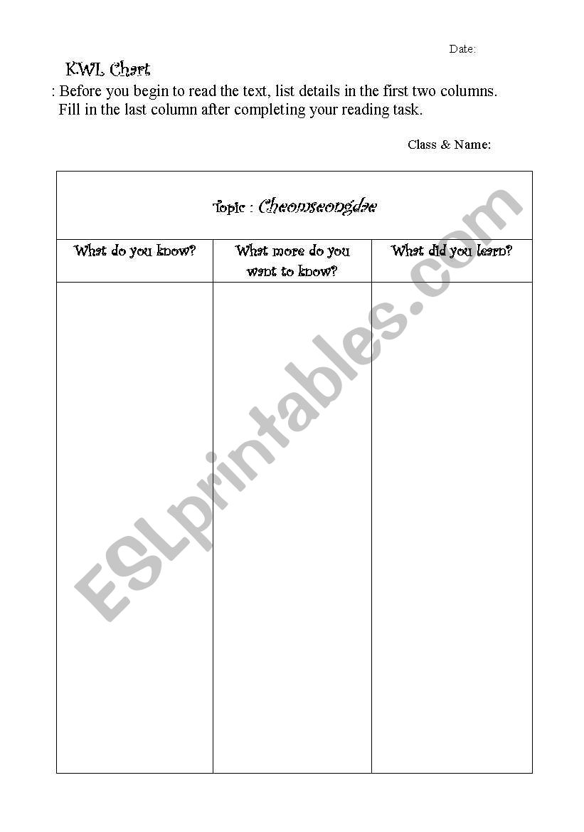 KWL chart worksheet