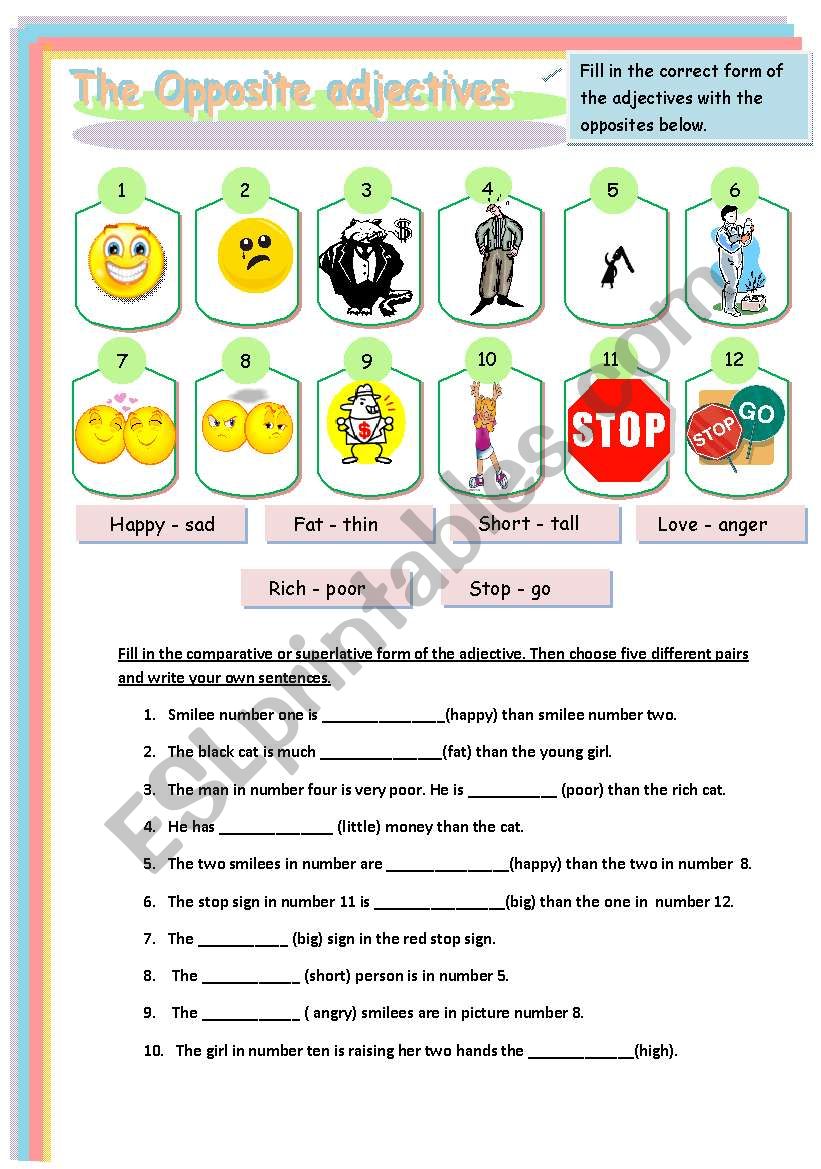 The Opposite Adjectives worksheet