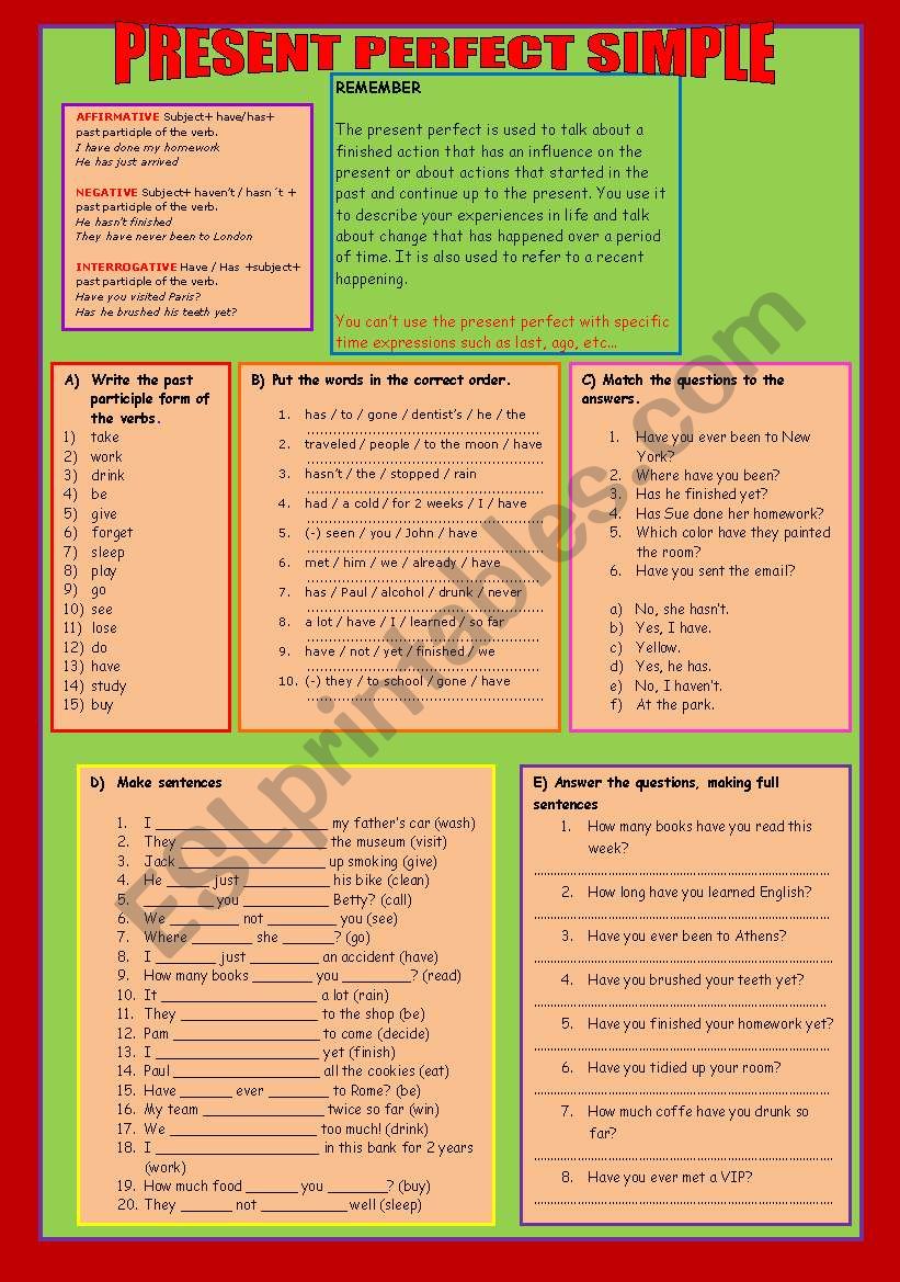 PRESENT PERFECT SIMPLE worksheet