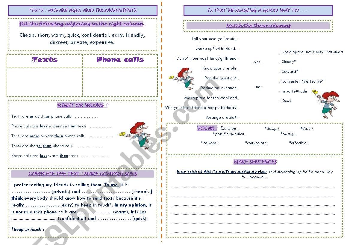 Text messaging worksheet