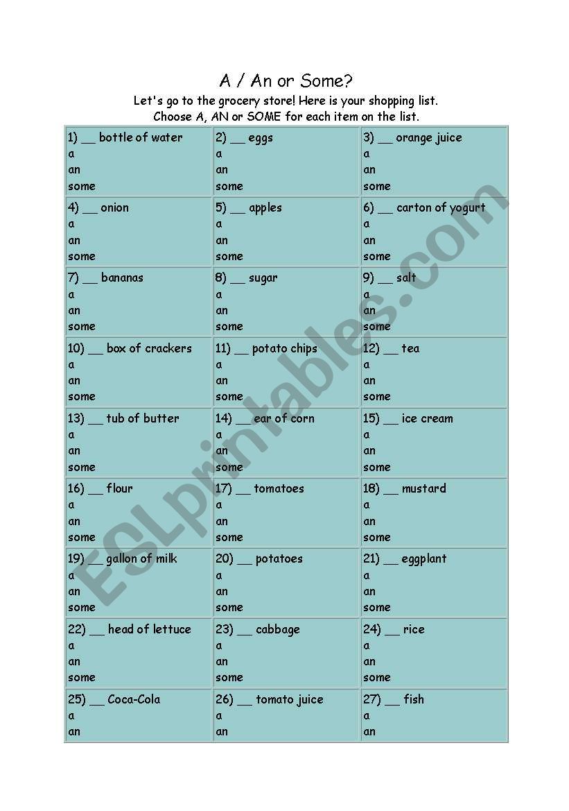 A/An/Some worksheet
