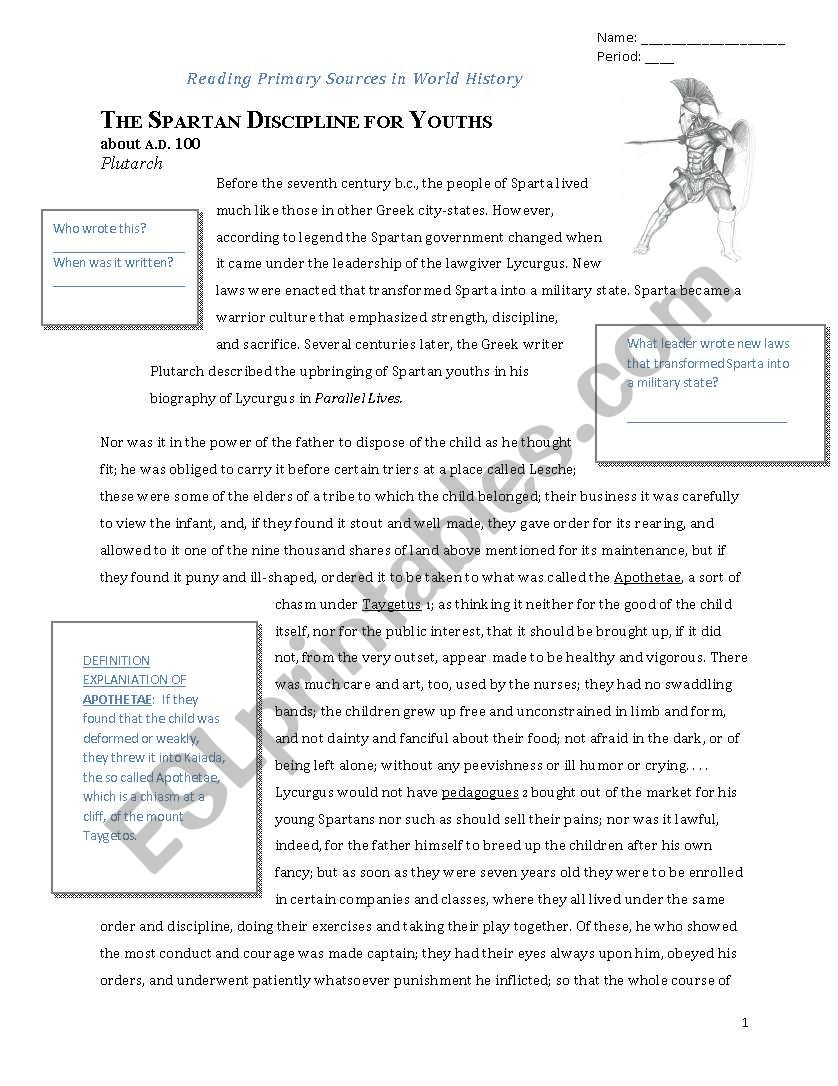 Document Based Questions - Spartan Discipline