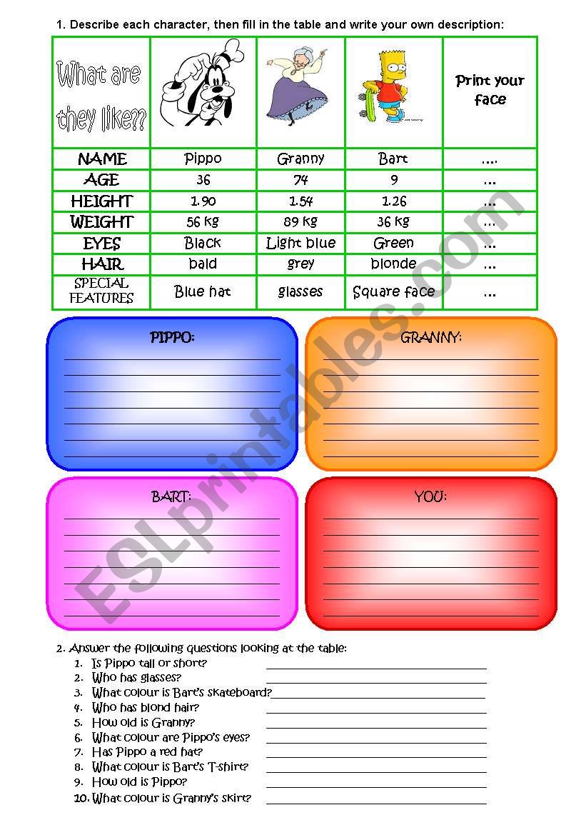 Describing people worksheet