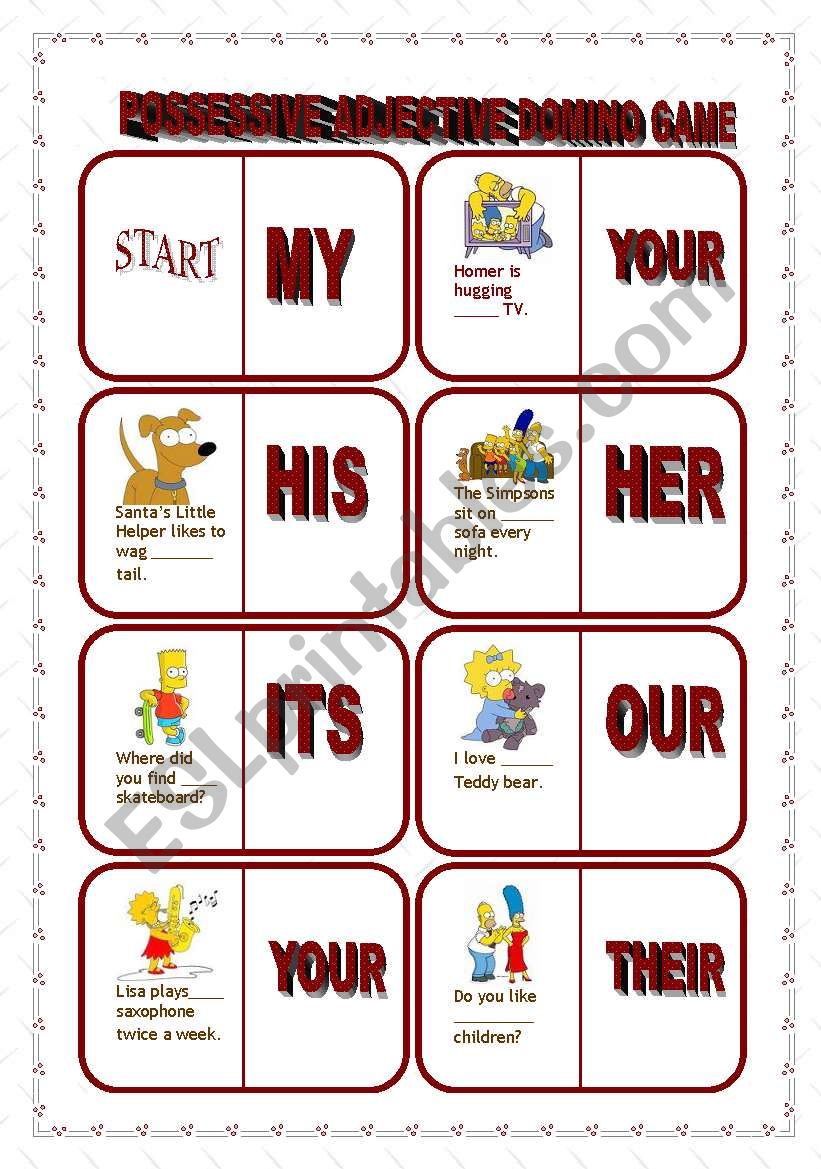 POSSESSIVE ADJECTIVE DOMINO GAME - EDITABLE - 5 PAGES